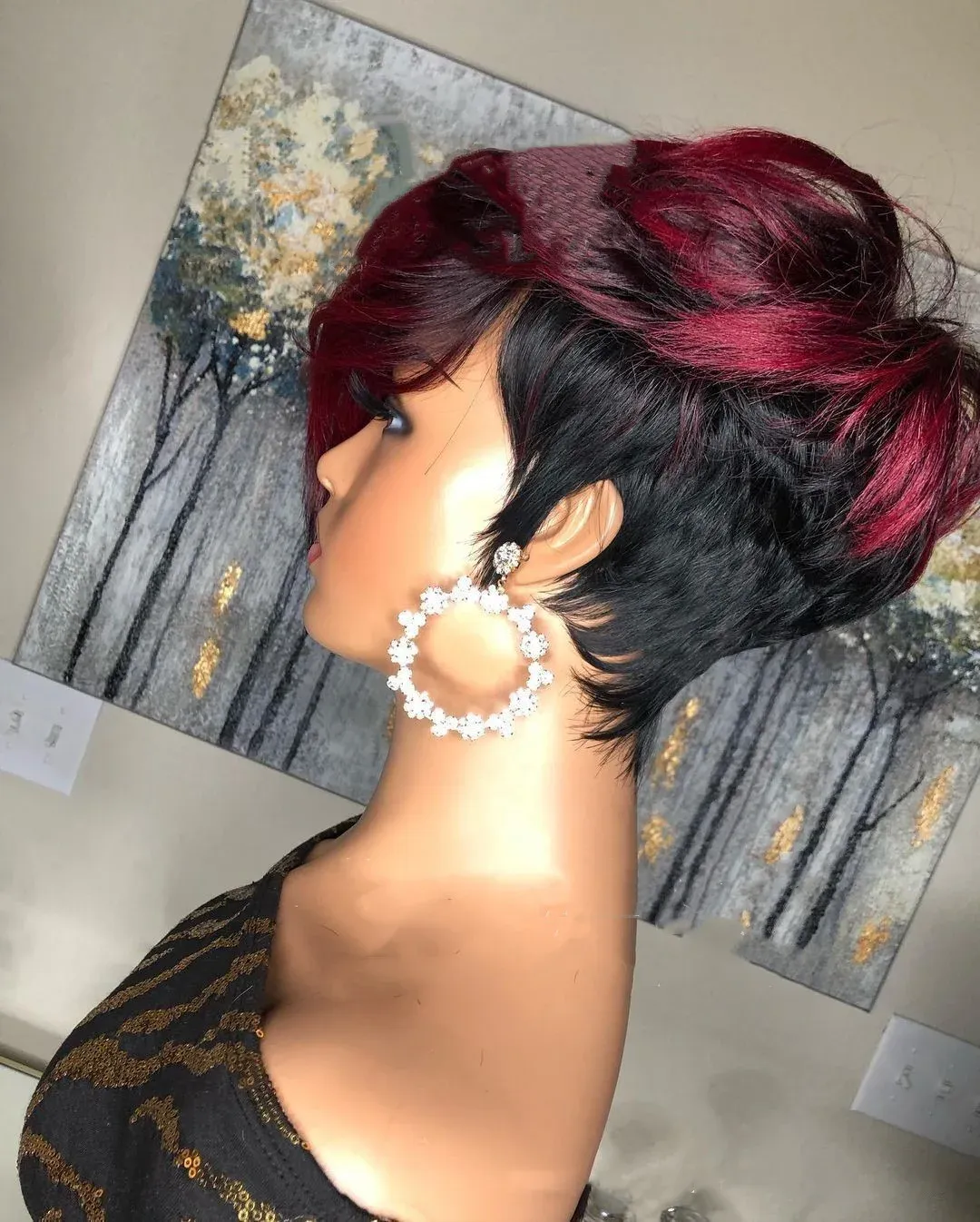 Perruque carré rouge foncé en cheveux humains · Libreville (6/8)