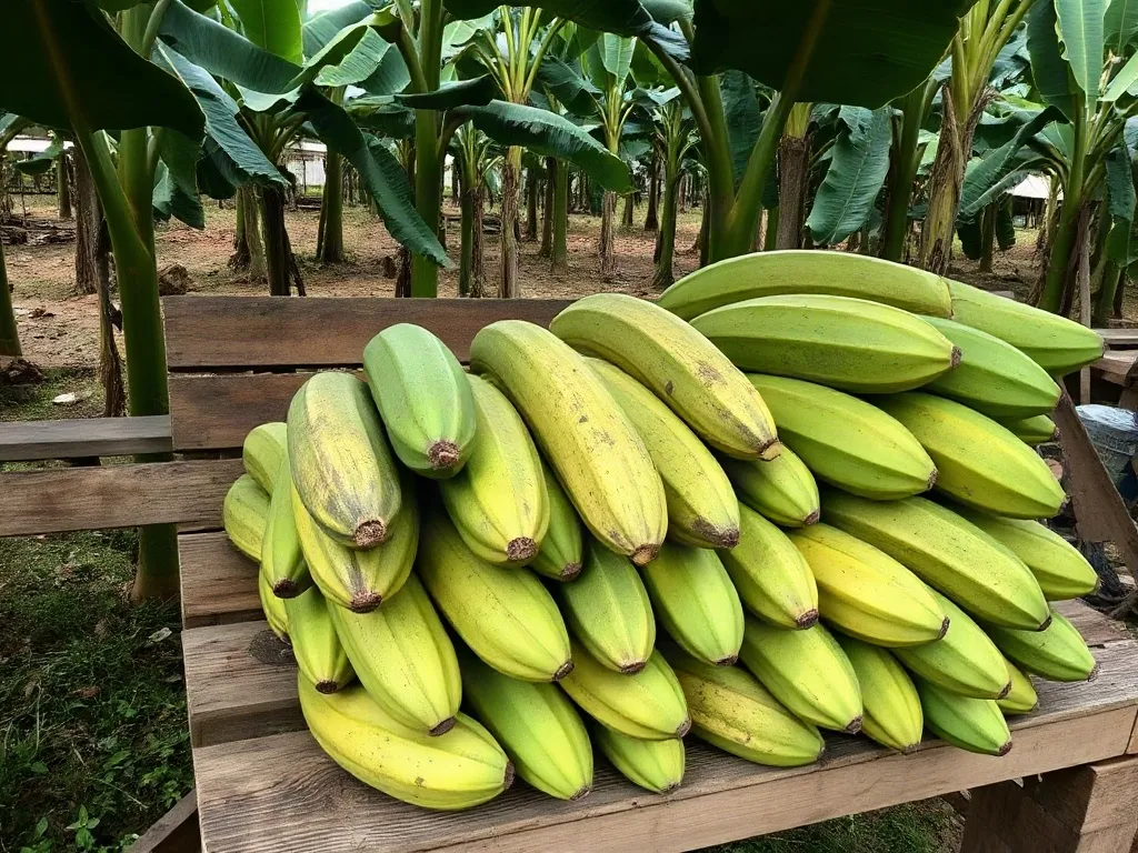 Régimes de banane plantain bien pleins · Ntoum (2/2)