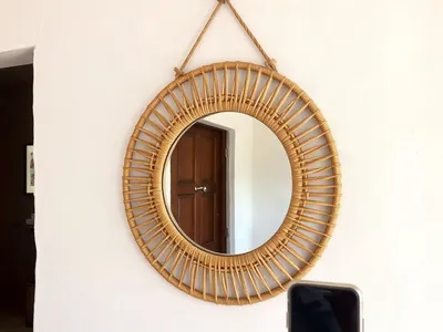 Miroir mural rond en rotin · Lambaréné