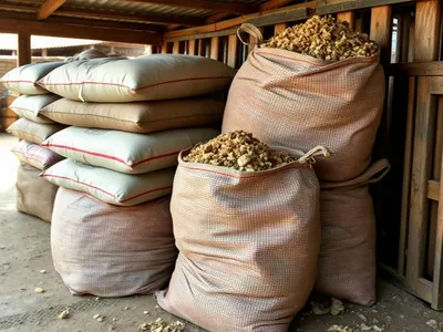 Fumier de poule séché en sacs · Ntoum