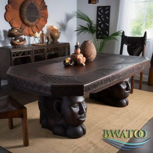 African sculpted wooden dining table