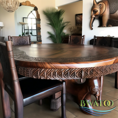 African sculpted wooden dining table