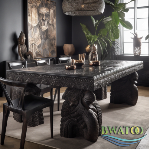 African sculpted wooden dining table