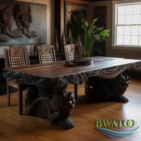 African sculpted wooden dining table