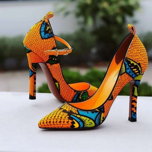 Lady’s Heel Shoes in African Fabric