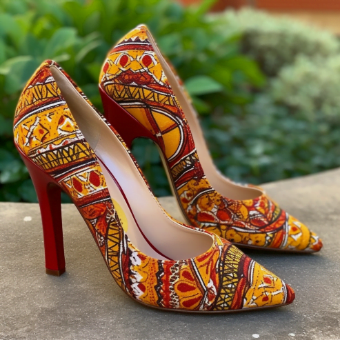 Lady’s Heel Shoes in African Fabric